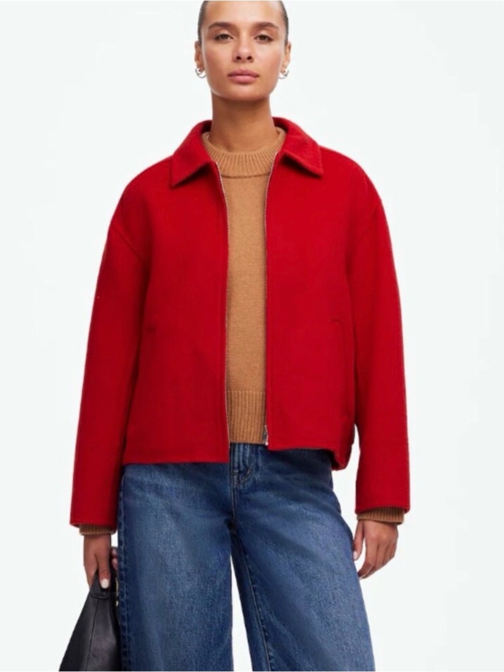 Madewell Red Zip-Front Wool Blend Jacket